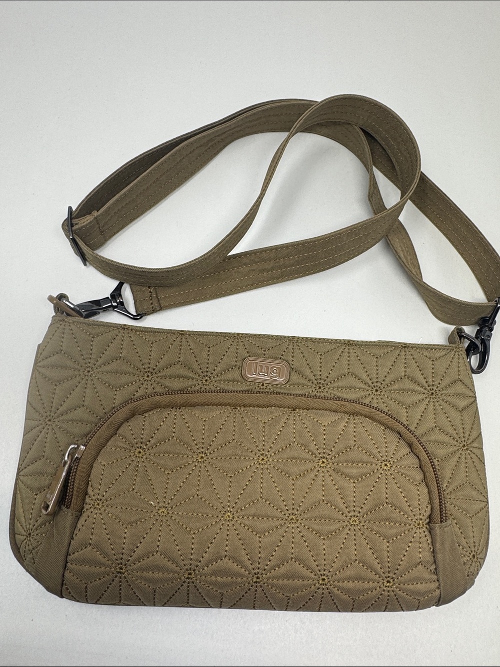 lug Flyer Quilted Crossbody Shoulder Belt Bag Purse Khaki Travel Card Slots